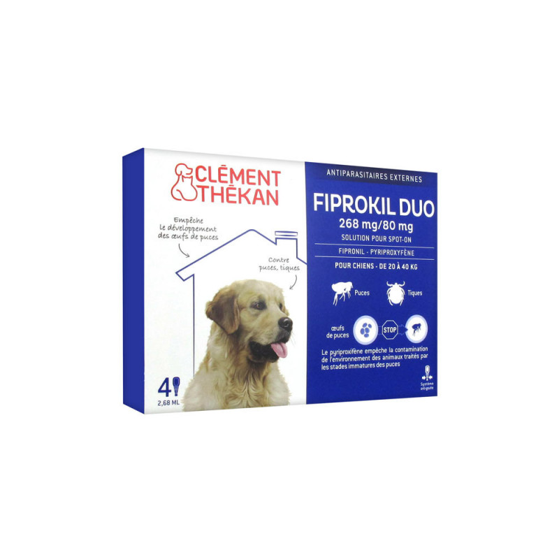 Clément Thékan Fiprokil Duo 268 mg/80 mg Chien 4 Pipettes