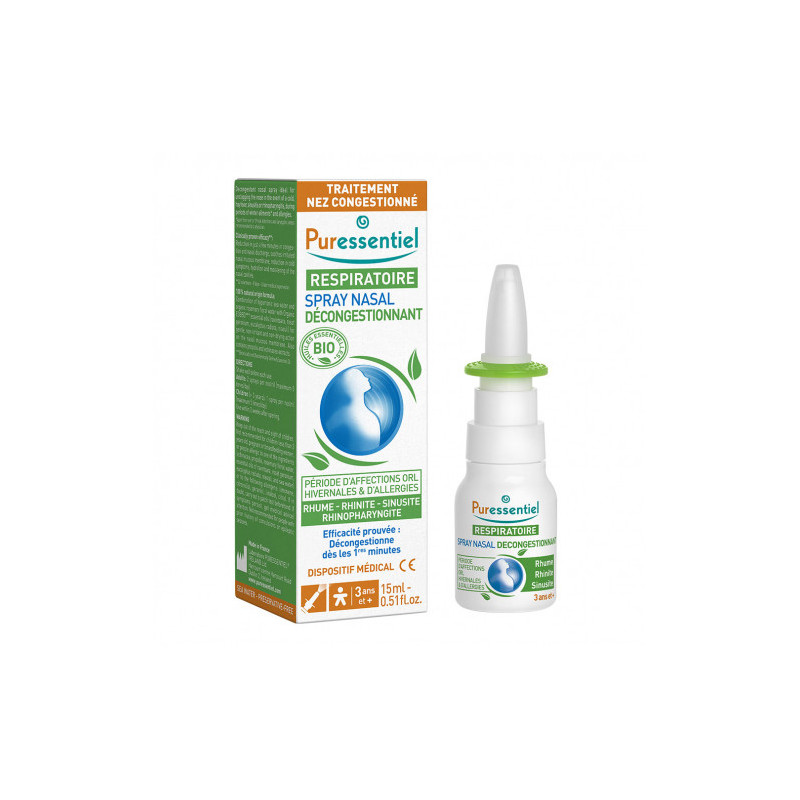 Puressentiel Respiratoire Spray Nasal Décongestionnant Bio - 15ml
