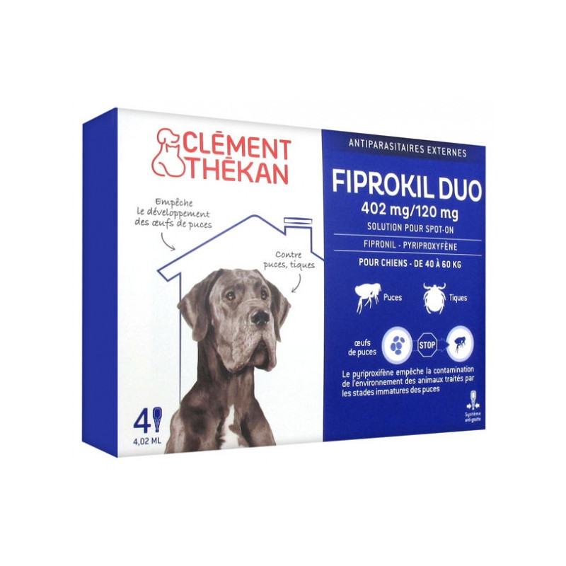 Clément Thékan Fiprokil Duo 402 mg/120 mg Chien - 4 Pipettes