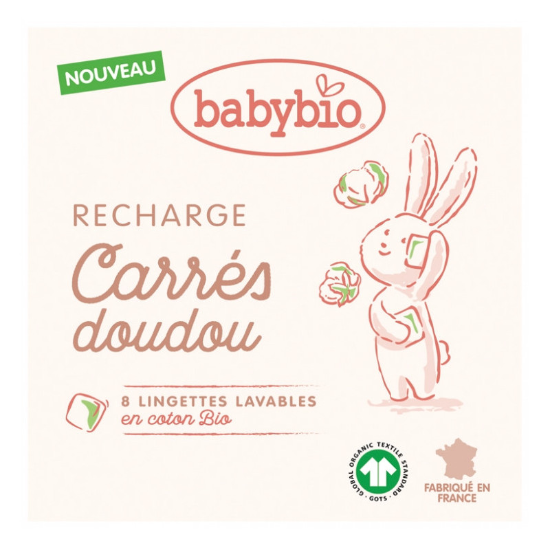 Babybio Carrés Doudou Recharge Lingettes Lavables en Coton Bio - 8 unités
