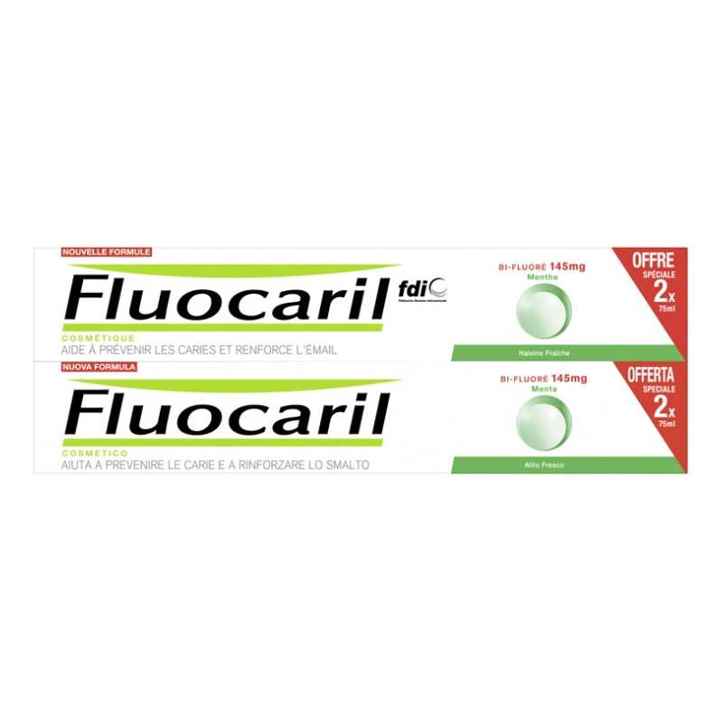 Fluocaril Dentifrice Menthe Bi-Fluoré - Lot de 2 x 75 ml