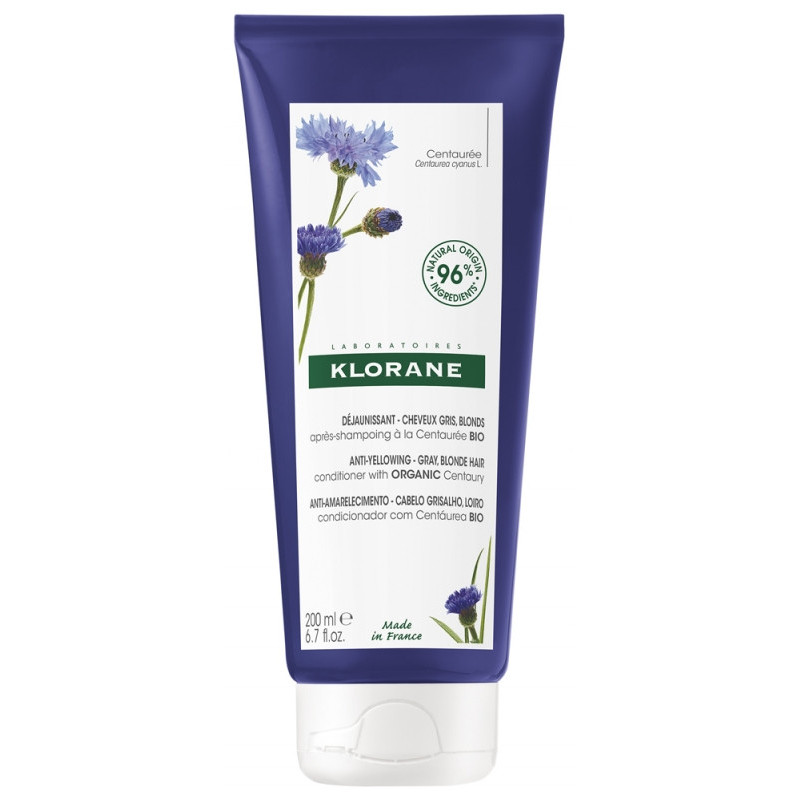 Klorane Déjaunissant - Cheveux Gris, Blonds Après-Shampoing à la Centaurée Bio - 200 ml