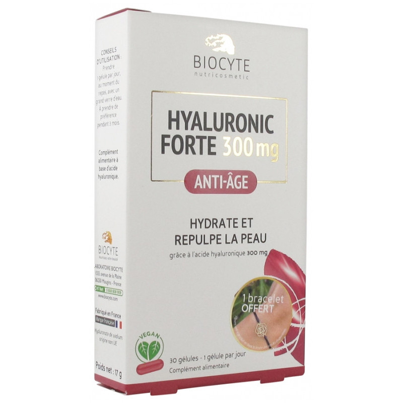 Biocyte Hyaluronic Forte 300 mg Anti-Âge - 30 Gélules + 1 Bracelet Offert