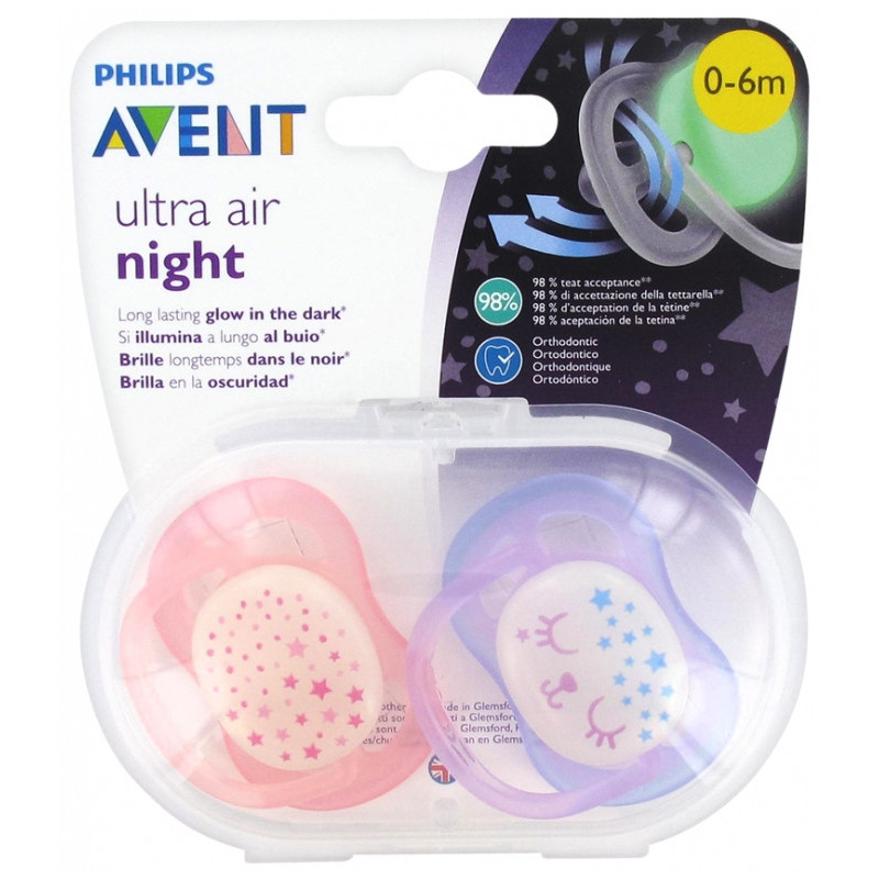 Avent Ultra Air Night 2 Sucettes Orthodontiques - 0-6 Mois