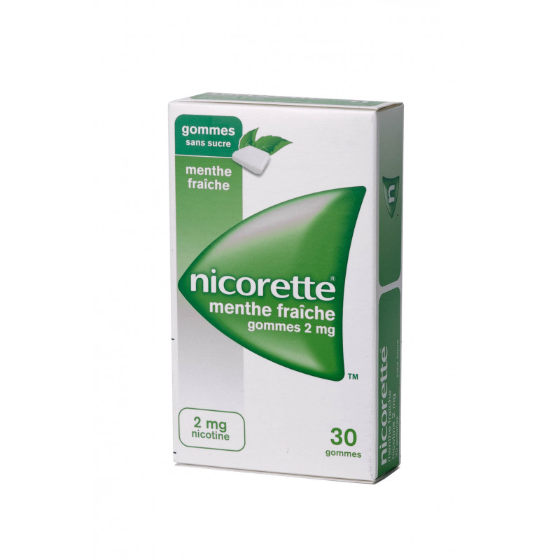 NICORETTE MENTHE FRAICHE 2 mg SANS SUCRE, gomme à mâcher médicamenteuse édulcorée au xylitol et à l'acésulfame potassique - 30 g