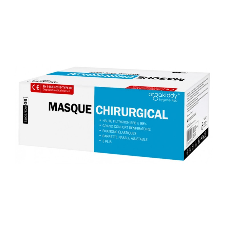 Orgakiddy Masque Chirurgical Facial Médical Haute Filtration EFB 98% - 50 Masques