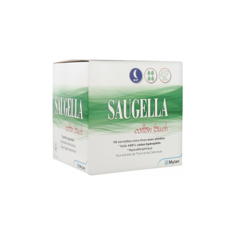 Saugella Cotton Touch Serviettes hygiéniques nuit - 12 serviettes