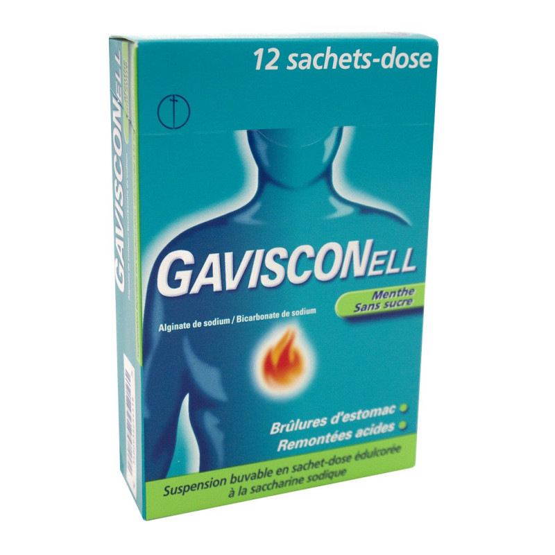 GAVISCONELL MENTHE SANS SUCRE, suspension buvable en sachet-dose édulcorée à la saccharine sodique  - 12 sachets