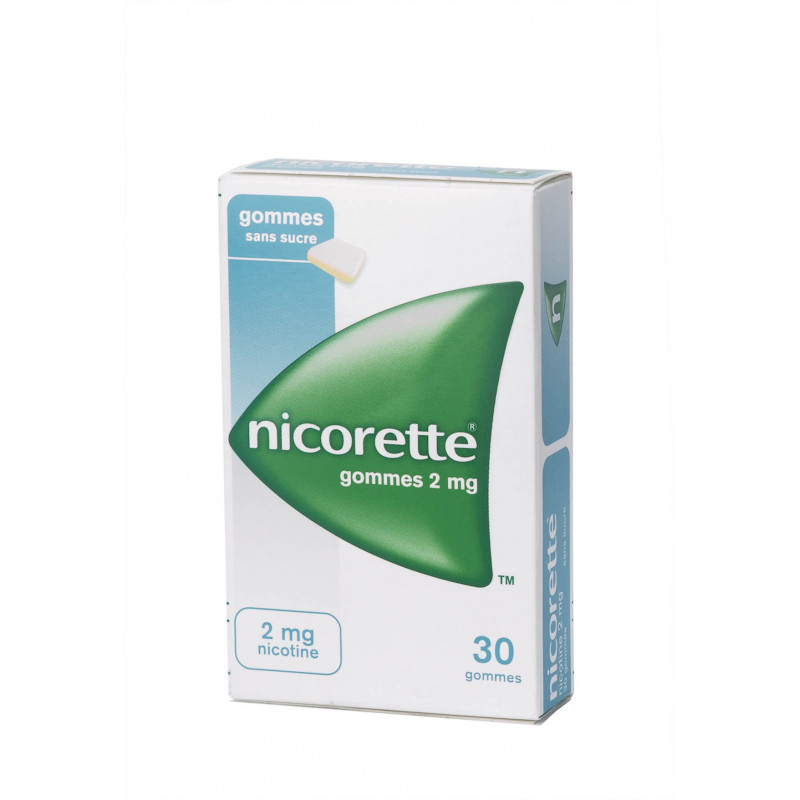 NICORETTE 2 mg SANS SUCRE, gomme à mâcher médicamenteuse édulcorée au sorbitol - 30 gommes