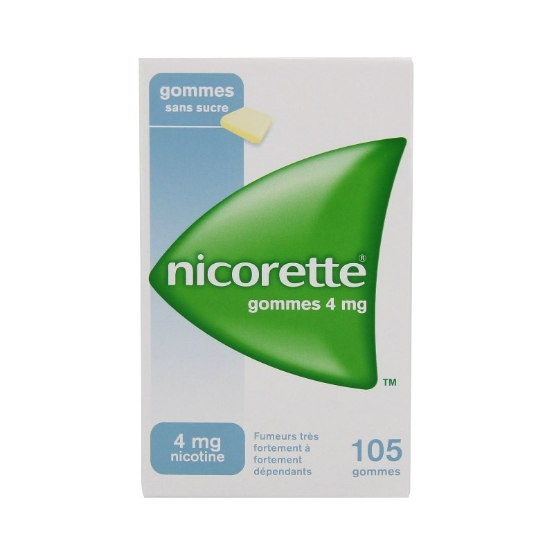 NICORETTE 4 mg SANS SUCRE, gomme à mâcher médicamenteuse édulcorée au sorbitol - 105 gommes