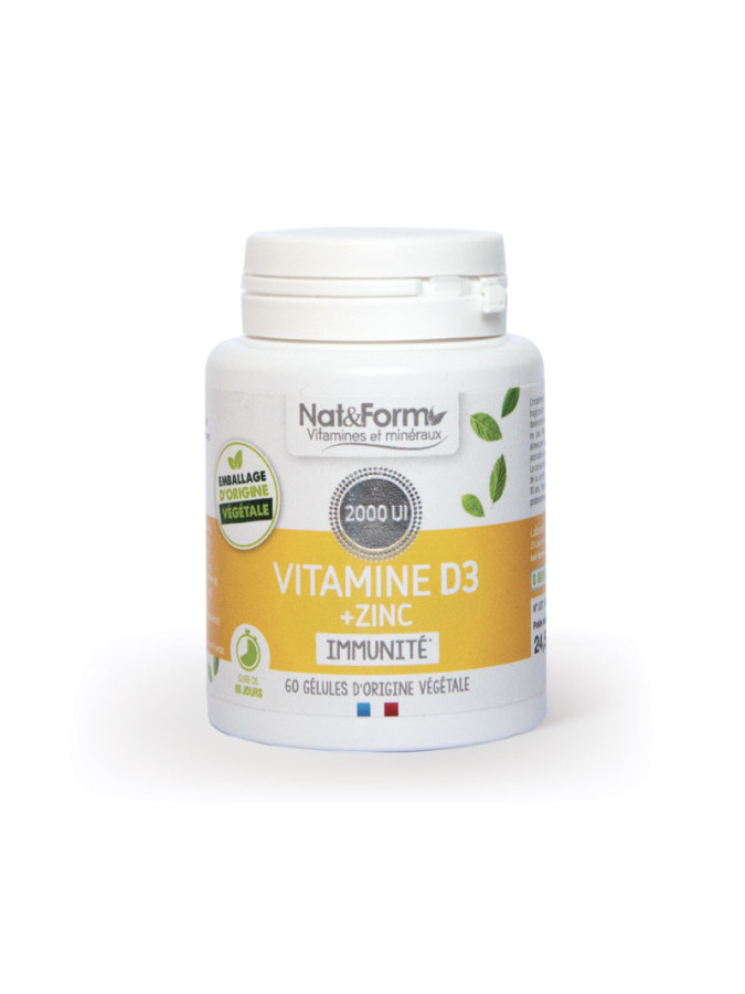 Nat & Form Vitamines et Minéraux Vitamine D3 + Zinc - 60 Gélules Végétales 