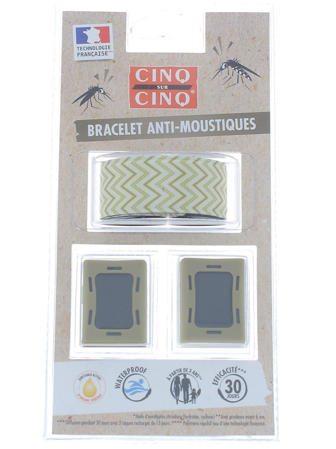 Cinq sur Cinq Bracelet anti-moustiques kaki  - Un bracelet + 2 recharges