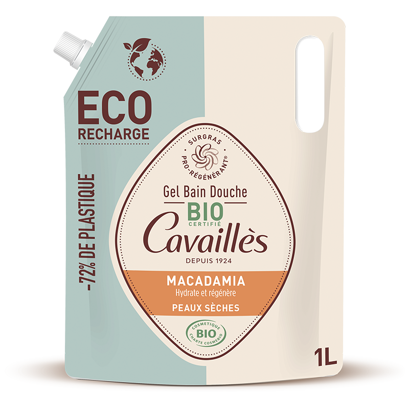 ROGE CAVAILLES Eco-Recharge Gel Bain Douche Certifié Bio Huile de Macadamia - 1L