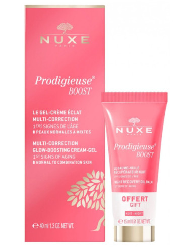 Nuxe Prodigieuse Boost Le Gel-Crème Éclat Multi-Correction 40 ml + Le Baume-Huile Récupérateur Nuit 15 ml Offert