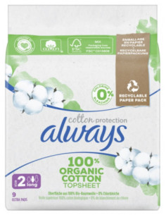 Always Cotton Protection 9 Serviettes Hygiéniques - Taille 2 Long