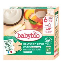 Desserts Végétaux Brassé Riz Pêche Poire de Provence - Pack de 4 gourdes de 85g