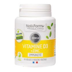 Nat & Form Vitamines et Minéraux Vitamine D3 + Zinc - 60 Gélules Végétales 