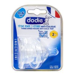 Dodie Tétines Rondes 3 Vitesses Anti-Colique Débit Moyen 0-6 Mois - 2 unités