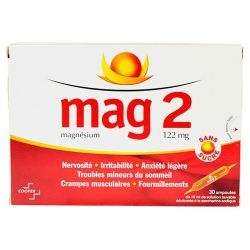 MAG 2 SANS SUCRE 122 mg, solution buvable en ampoule édulcorée à la saccharine sodique - 30 ampoules