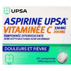 ASPIRINE UPSA VITAMINEE C TAMPONNEE EFFERVESCENTE, comprimé effervescent sécable - 2 x 10 comprimés