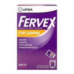 FERVEX ETAT GRIPPAL PARACETAMOL/VITAMINE C/PHENIRAMINE ADULTES FRAMBOISE, granulés pour solution buvable en sachet- 8 sachets