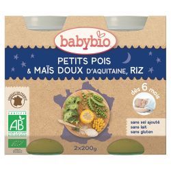 Petit pot Bonne Nuit - Petits Pois & Maïs Doux d'Aquitaine, Riz, 2x200gr