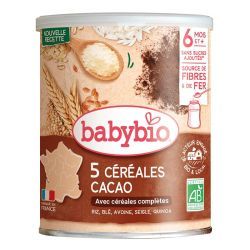 Céréales Infantiles 5 Céréales Cacao Riz, Blé, Avoine, Seigle, Quinoa - 220g