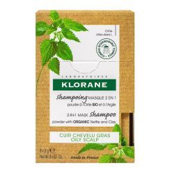 Klorane Shampoing Masque 2en1 Poudre à l'Ortie Bio et à l'Argile - 8 Sachets