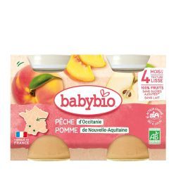 Babybio - Fruits Pêche d'Occitanie Pomme de Nouvelle-Aquitaine - Petits pots 2x130g