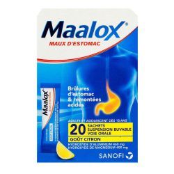 MAALOX MAUX D’ESTOMAC HYDROXYDE D’ALUMINIUM/ HYDROXYDE DE MAGNESIUM 460 mg/ 400 mg, suspension buvable en sachet-dose - 20 sache