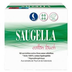 Cotton Touch serviettes extra fines nuit avec ailettes - 12 unités