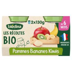 Les Récoltes Bio & Engagées Petits pots Pommes Bananes Kiwi - Lot de 4 x 130g