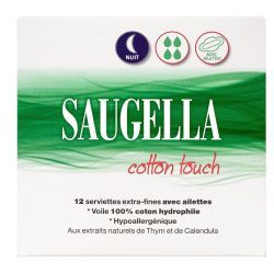 Saugella cotton touch, 12 serviettes hygiéniques Nuit