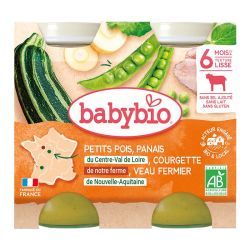Babybio - Menus Petits pois Panais Veau Courgette - 2x200g