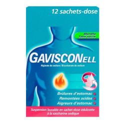 GAVISCONELL MENTHE SANS SUCRE, suspension buvable en sachet-dose édulcorée à la saccharine sodique  - 12 sachets