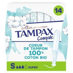 Tampons avec Applicateur Coton Bio Compak - Super - 14 tampons