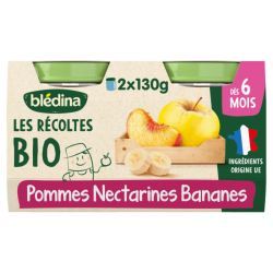 Les Récoltes Bio - Petits pots Pommes Nectarines Bananes - Lot de 4
