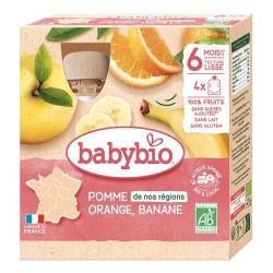 Babybio - Fruits Pomme de nos régions Orange Banane - Pack de 4 gourdes de 90g