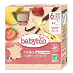 Fruits Pomme de nos régions Fraise Vanille - Pack de 4 gourdes de 90g