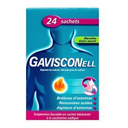 GAVISCONELL MENTHE SANS SUCRE, suspension buvable en sachet-dose édulcorée à la saccharine sodique- 24 sachets