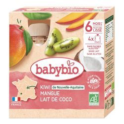 Fruits Kiwi de Nouvelle-Aquitaine Mangue Lait de Coco - Pack de 4 gourdes de 90g