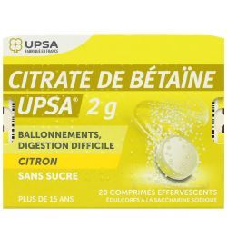 CITRATE DE BETAINE CITRON UPSA 2 g SANS SUCRE, comprimé effervescent édulcoré à la saccharine sodique - 20 comprimés