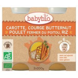 Petit Pot Menu Carotte, Courge Butternut, Poulet fermier du Poitou, Riz - 2x200g