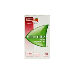 NICORETTE FRUITS 2 mg SANS SUCRE, gomme à mâcher médicamenteuse édulcorée au xylitol et à l'acésulfame potassique - 30 gommes