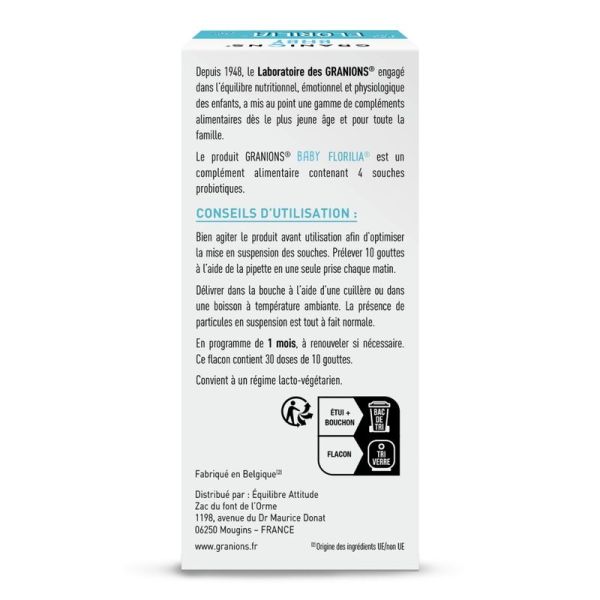 Baby Florilia - Probiotiques - Solution Buvable - Compte Gouttes - Goût Neutre - 15ml