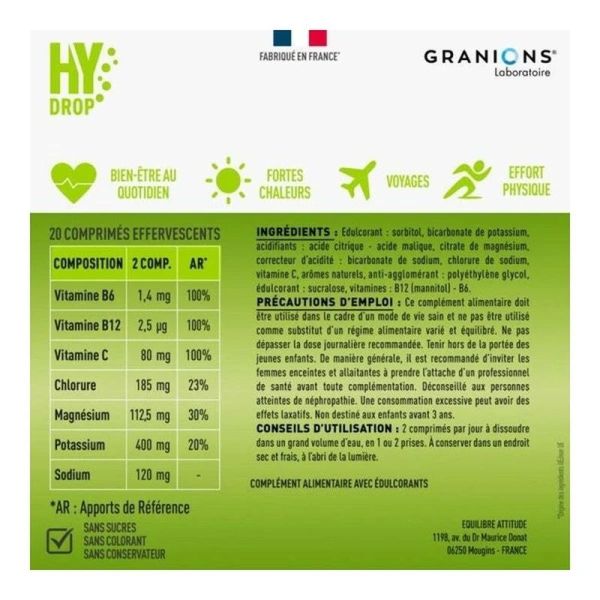 HYDROP - Hydratation Électrolytes Mangue Passion - 20 comprimés effervescents