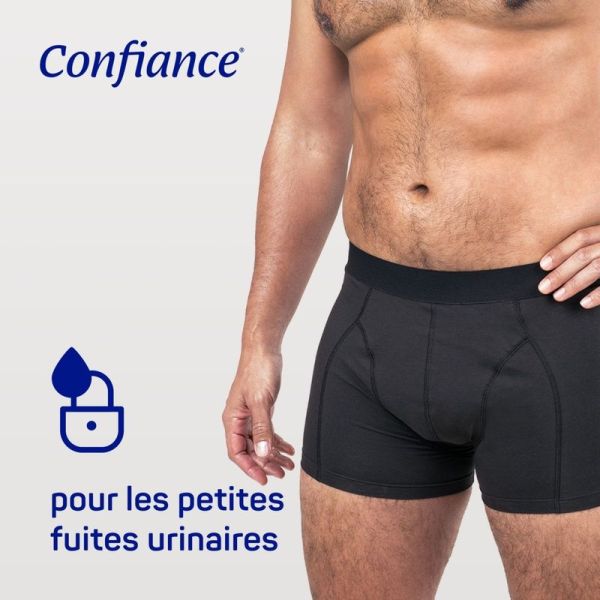 Boxer absorbant lavable noir Confiance Men - Taille L