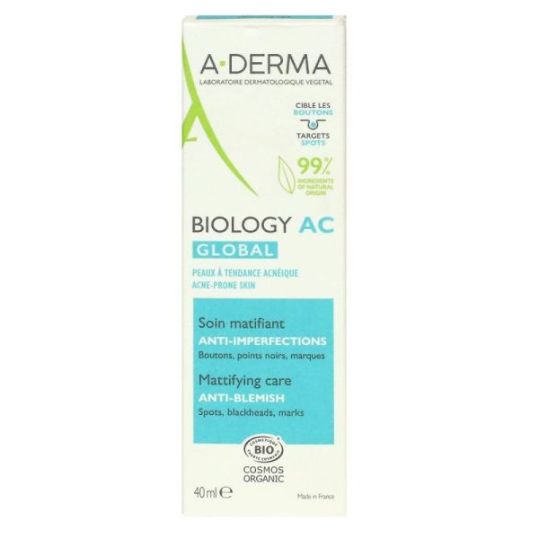 A-DERMA Biology AC Global Soin Matifiant Anti-Imperfections Bio - 40 ml