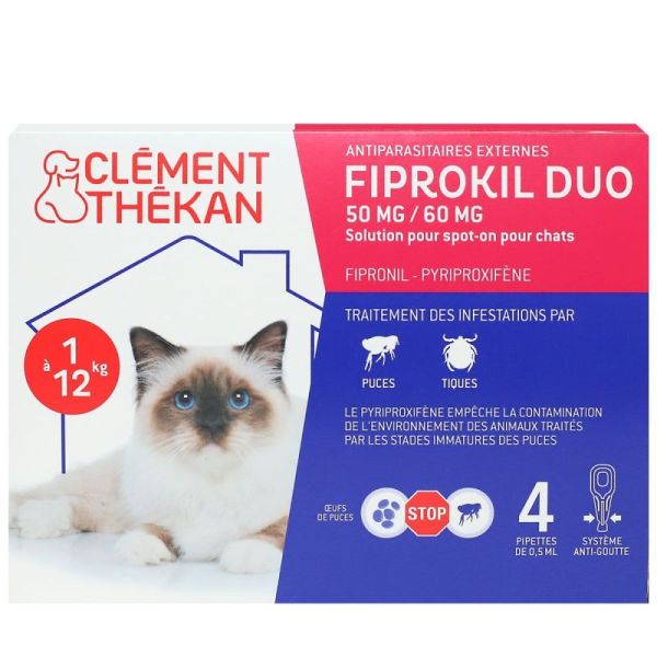 Clément Thékan Fiprokil Duo 50mg/60mg Chat 1-6kg - 4 x 0.5ml