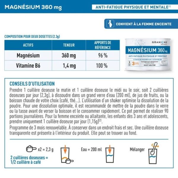 Citrate de Magnésium en poudre - 360 mg